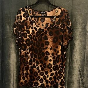 Adele and May Animal Print Blouse with Gold Chain